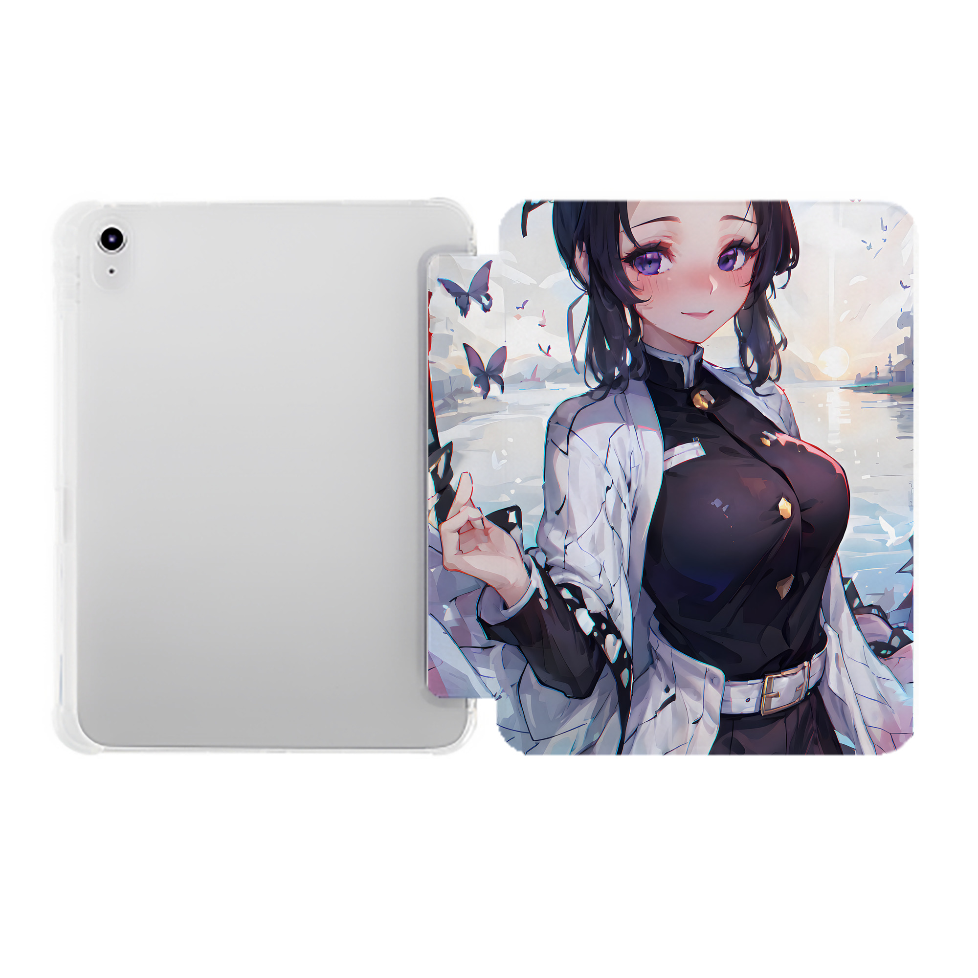 （画像用） 鬼滅の刃（きめつのやいば）蟲柱-胡蝶 しのぶ／こちょう しのぶ Kochou Shinobu IPad ケース ペン収納付き 三つ折りスタンド PUレザー×シリコン 対応機種9.5/10.5/10.9インチ